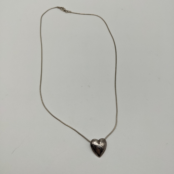 Hammered Finish Sterling Silver Heart Pendant and Italian Silver Chain - Picture 2 of 4